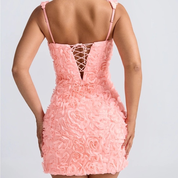 POSY Floral-Appliqué Corset Mini Dress in Coral - Size M - Picture 4 of 6